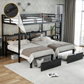 Roomfitters Full Xl Over Twin Twin Triple Bunk Bed With Drawers Metal Frame With Usb And Shelves Black