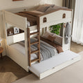 Roomfitters Full Over Full Bunk Bed With Trundle And Storage Shelves Solid Wood Frame With Hooks Beige