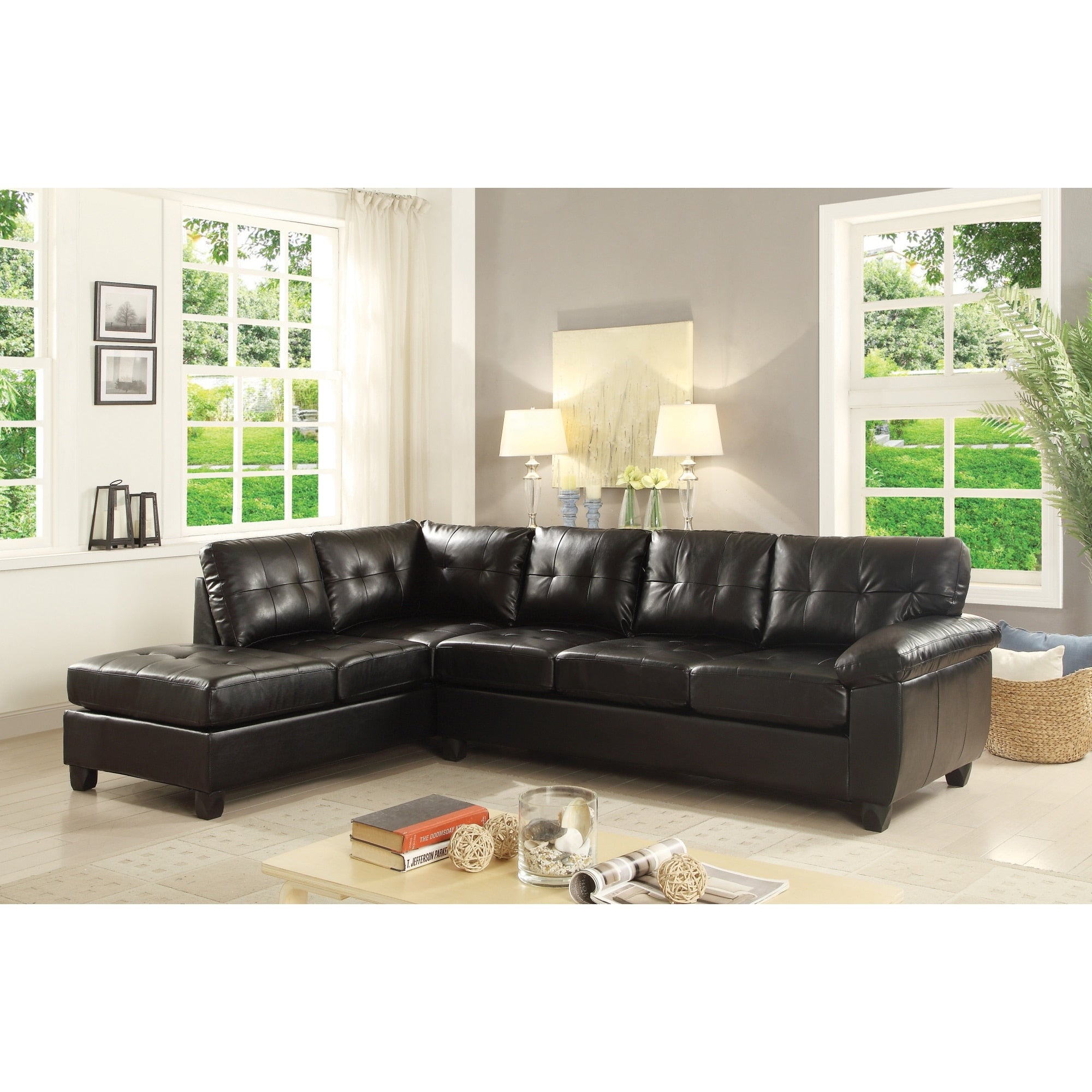 Roomfitters Gallant Pu Leather Sectional Reversible Chaise Tufted L Shaped Sofa Modern Padded Couch