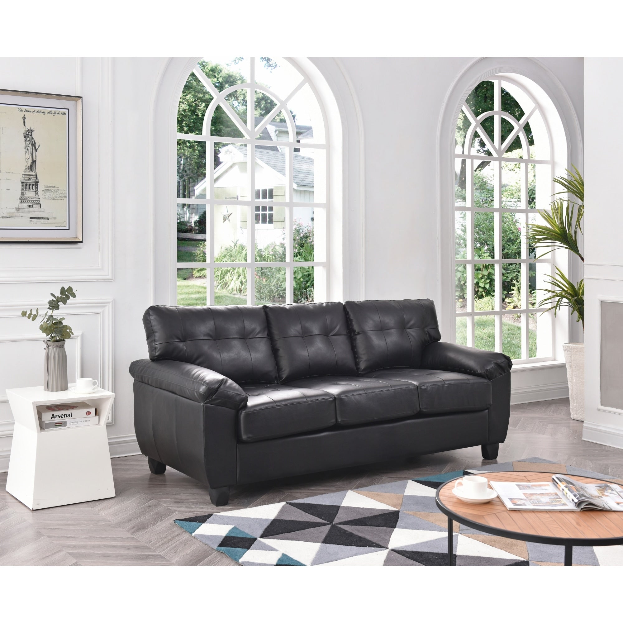 Roomfitters Gallant Pu Leather Sofa Tufted 3 Seater Couch Padded Seating For Small Spaces Removable Backs