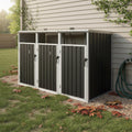 Roomfitters Garbage Bin Shed Stores 3 Trash Cans Outdoor Metal Wheelie Can Storage Hideaway Garden Utility Box Dark Grey