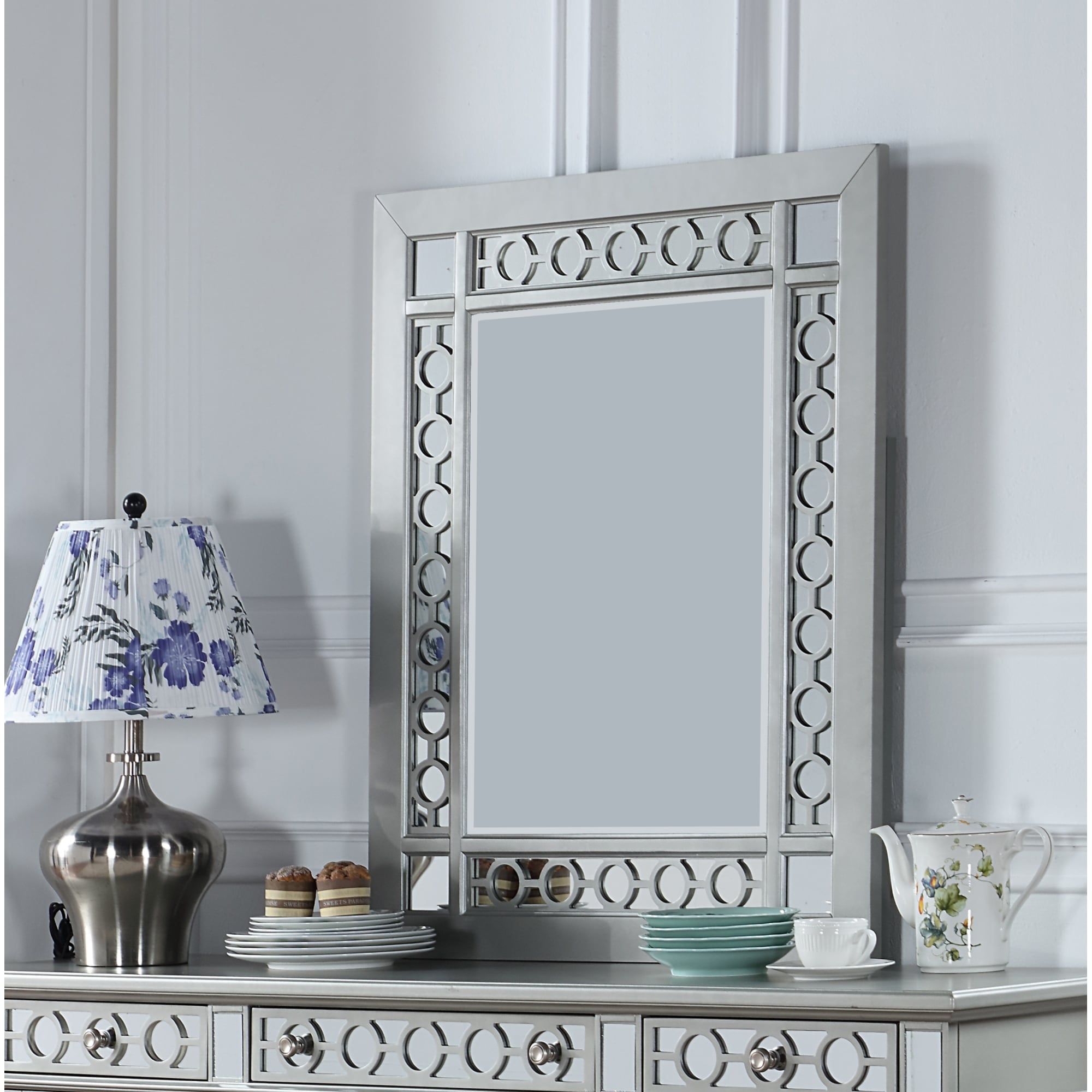Roomfitters Geneva Silvery Champagne Dresser Mirror Luxury Large Scale Vanity Mirror Modern High Clarity Square Wall Mirror