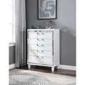 Roomfitters Genoa 5 Drawer Chest Sparkling White Mirror Trim Luxury Embossed Wood Modern Deco Acrylic Handles