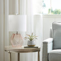Roomfitters Geometric Glass Table Lamp Modern Pink Faceted Bedside Light With White Drum Shade