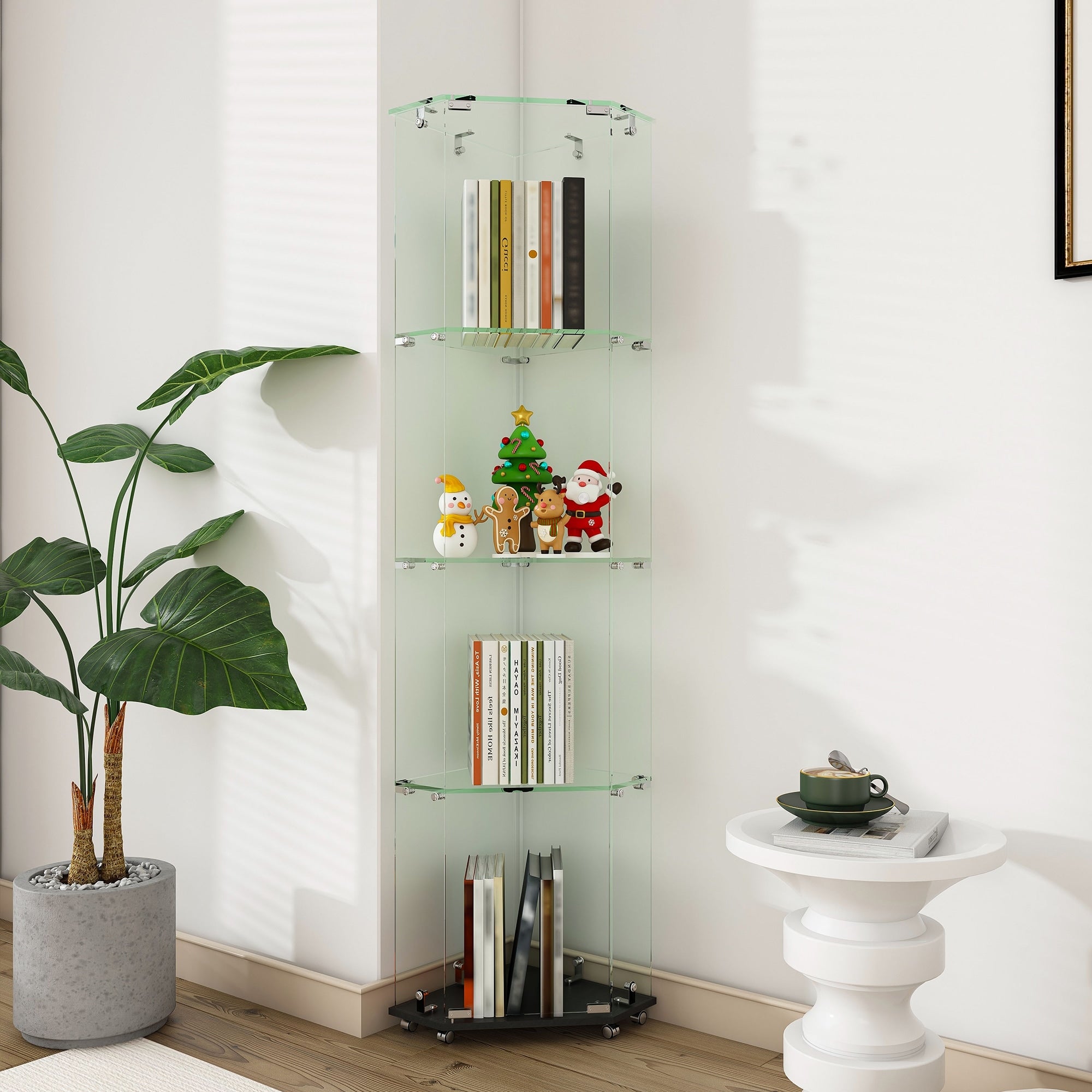 Roomfitters Glass Display Cabinet With Lighting 4 Tier Curio Case For Collectibles Floor Standing Showcase Black