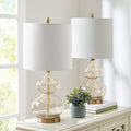 Roomfitters Glass Double Gourd Table Lamps Set Of 2 With White Cotton Drum Shade And Brushed Gold Accents