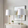 Roomfitters Gold Metal And Clear Glass Cylinder Table Lamps Set Of 2 Featuring Off White Fabric Drum Shades For Bedrooms