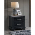 Roomfitters Grande 2 Drawer Nightstand Black Wood Grain Faux Granite Top Fully Assembled Modern End Table