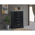 Roomfitters Grande 5 Drawer Chest Black Wood Grain Faux Granite Top Modern Vertical Dresser Brushed Chrome Handles