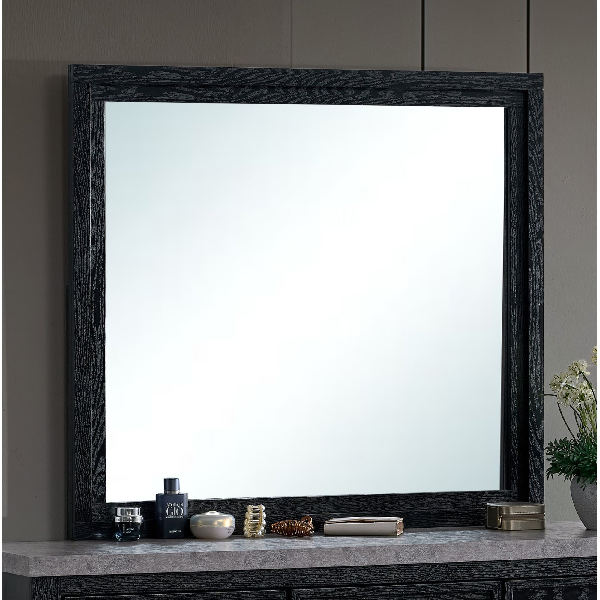 Roomfitters Grande Black Wood Grain Dresser Mirror Luxury Modern Architectural Mirror Contemporary High Clarity Vanity Mirror