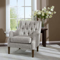 Roomfitters Gray Button Tufted Accent Chair Transitional Upholstered Living Room Club Armchair With Solid Wood Legs