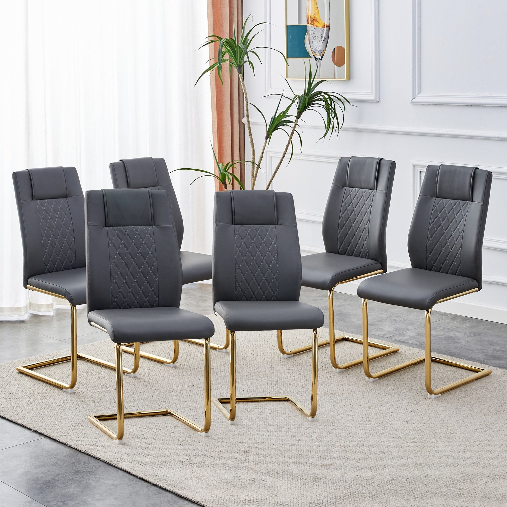 Roomfitters Gray Pu Leather Dining Chairs With Gold Arched Leg Luxury Upholstered Kitchen Seating Set Of 4 6