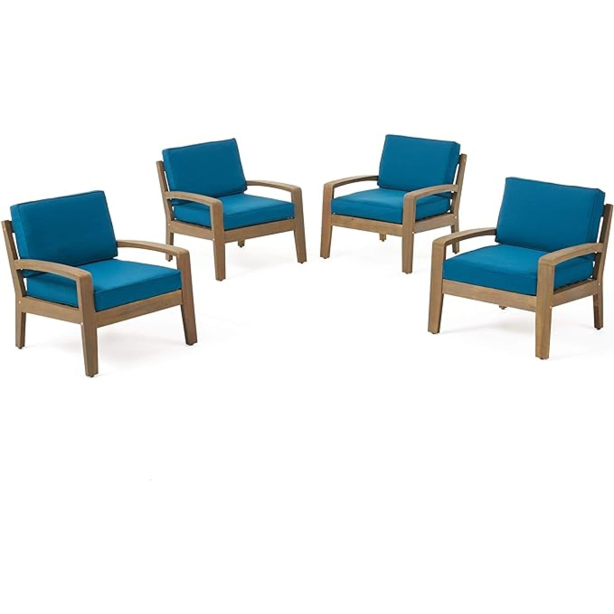 Roomfitters Grenada Acacia Wood Outdoor Club Chairs Set Of 4 Deep Seated Patio Armchairs Uv Resistant Lounge Set