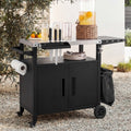 Roomfitters Grill Cart With Stainless Steel Top Outdoor Kitchen Island Bbq Prep Station With Trash Bag Holder And Hooks Black