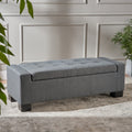 Roomfitters Guernsey Grey Polyester Storage Ottoman Tufted Fabric Bench Hidden Compartment Upholstered Footrest