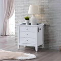 Roomfitters Hammond 3 Drawer Smart Nightstand White Wood Grain Bluetooth Speakers Fully Assembled Tech Table