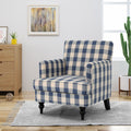 Roomfitters Harrison Blue Buffalo Check Club Chair Tufted Accent Armchair Turned Legs Modern Window Side Seating