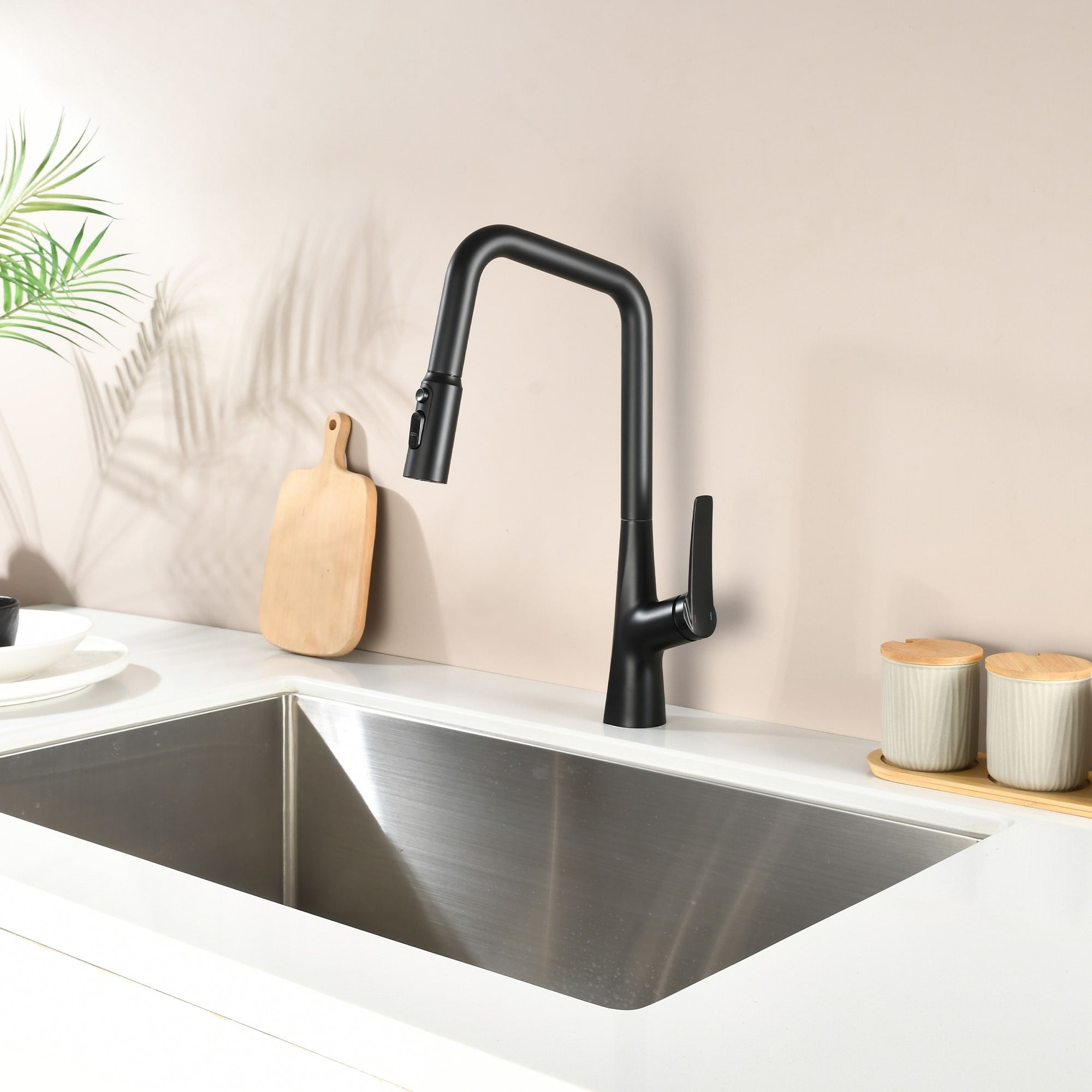 Roomfitters High Arc Kitchen Faucet With Pull Down Sprayer 3 Function Commercial Single Handle Modern Sink Faucet Matte Black