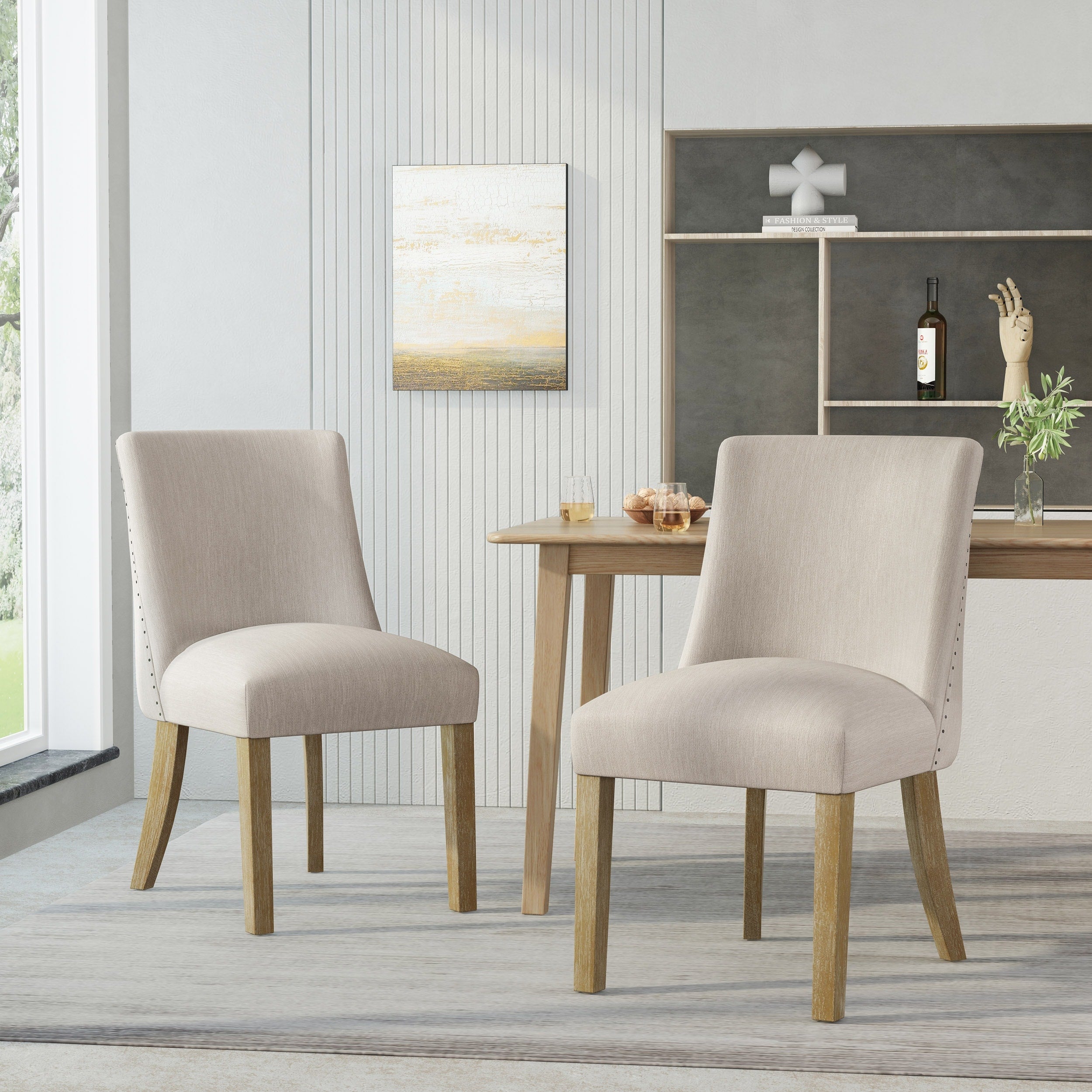 Roomfitters High Back Upholstered Dining Chairs With Nailhead Trim Solid Wood Legs For Kitchen Dining Room Set Of 2 Beige