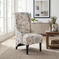 Roomfitters High Back Wingback Dining Chair Floral Patterned Armchair Birch Wood Legs Multi Color Upholstery