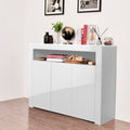 Roomfitters High Gloss Storage Cabinet With Led Lights Modern Sideboard Buffet Handleless Open Shelf Credenza White