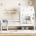 Roomfitters House Floor Bed With Bookcase And Blackboard Solid Wood Frame With Low Stairs