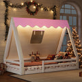 Roomfitters House Floor Bed With Tent And Lights Solid Wood Teepee Frame With Guardrails
