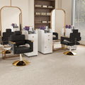 Roomfitters Hydraulic Barber Chair Heavy Duty Reclining Salon Styling Chair With Gold Armrests Black