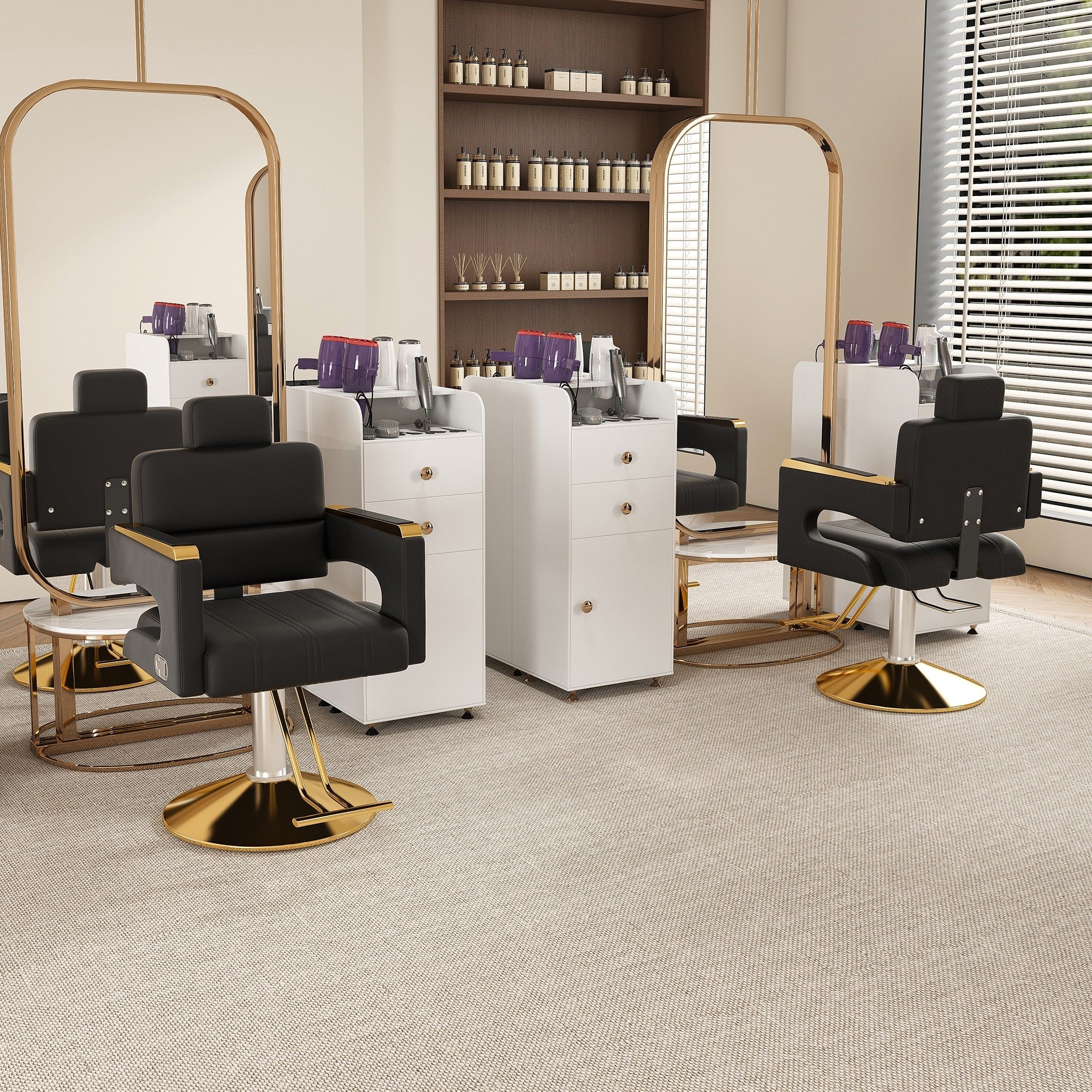 Roomfitters Hydraulic Barber Chair Heavy Duty Reclining Salon Styling Chair With Gold Armrests Black
