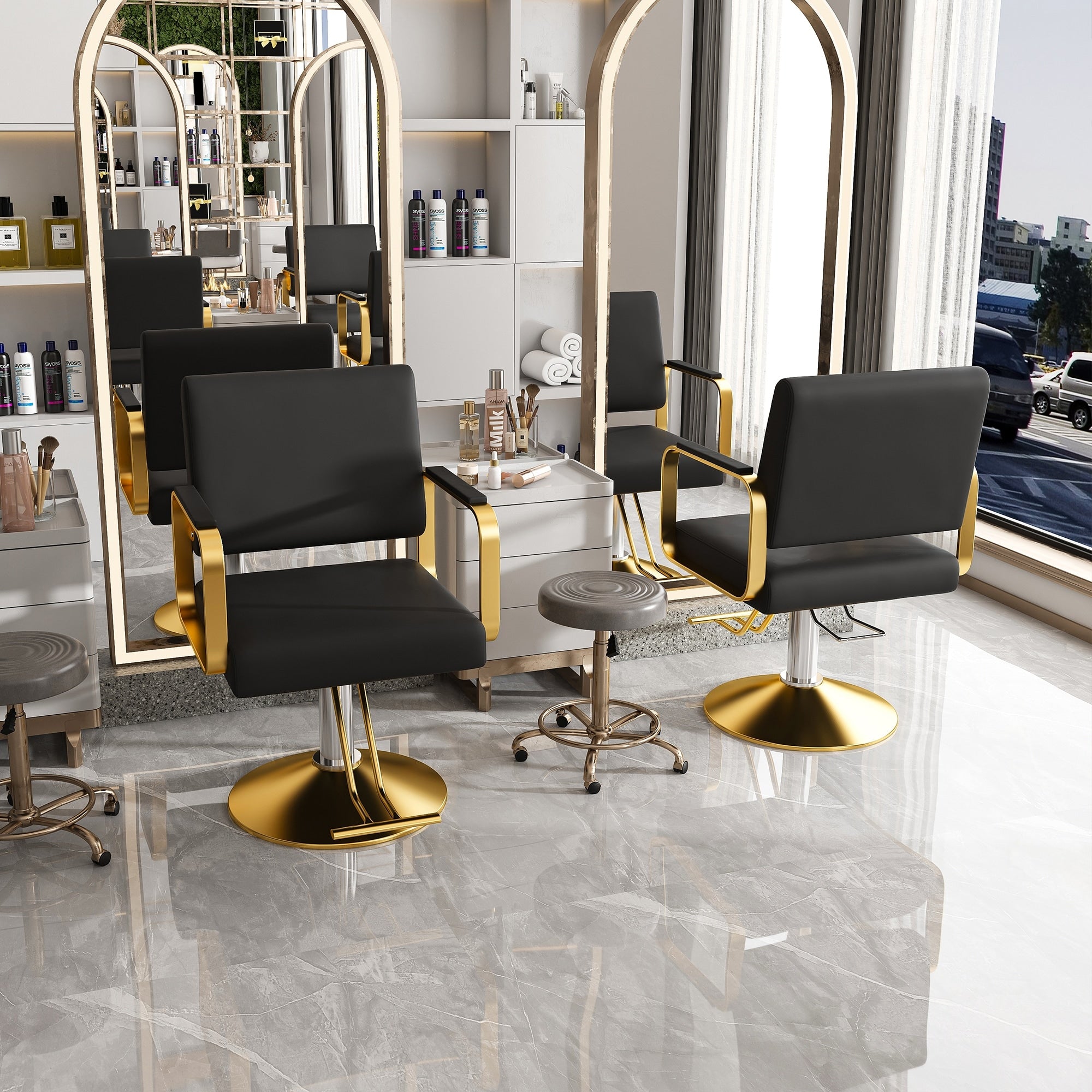 Roomfitters Hydraulic Salon Chair 360 Swivel Styling Chair With Gold Base Professional Barber Equipment Black