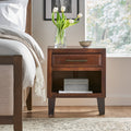 Roomfitters Industrial Brown Acacia Wood End Table 1 Drawer Storage Nightstand Metal Frame Bedside Unit
