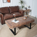 Roomfitters Industrial Coffee Table With Parquet Top 47 Rectangular Center Table Wood Metal Frame Rustic Brown