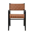 Roomfitters Industrial Woven Pu Leather Dining Chairs Set Of 2 Basket Weave Armchairs Walnut Wood Seating