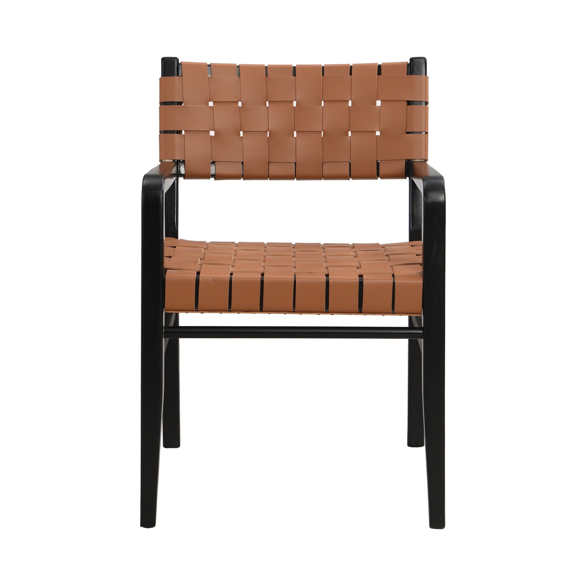 Roomfitters Industrial Woven Pu Leather Dining Chairs Set Of 2 Basket Weave Armchairs Walnut Wood Seating