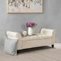 Roomfitters Ivory Fabric Storage Bench With Scroll Rolled Arms Button Detailed Bedroom Entryway Ottoman Settee Padded Ivory