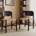 Roomfitters Japandi Dining Chairs With Woven Paper Cord Seat Wood Backrest Kitchen Side Chair Set Of 2 Beige And Black