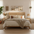 Roomfitters King Size Solid Wood Platform Bed Frame Slatted Headboard Mid Century Modern Japandi Mattress Foundation Natural