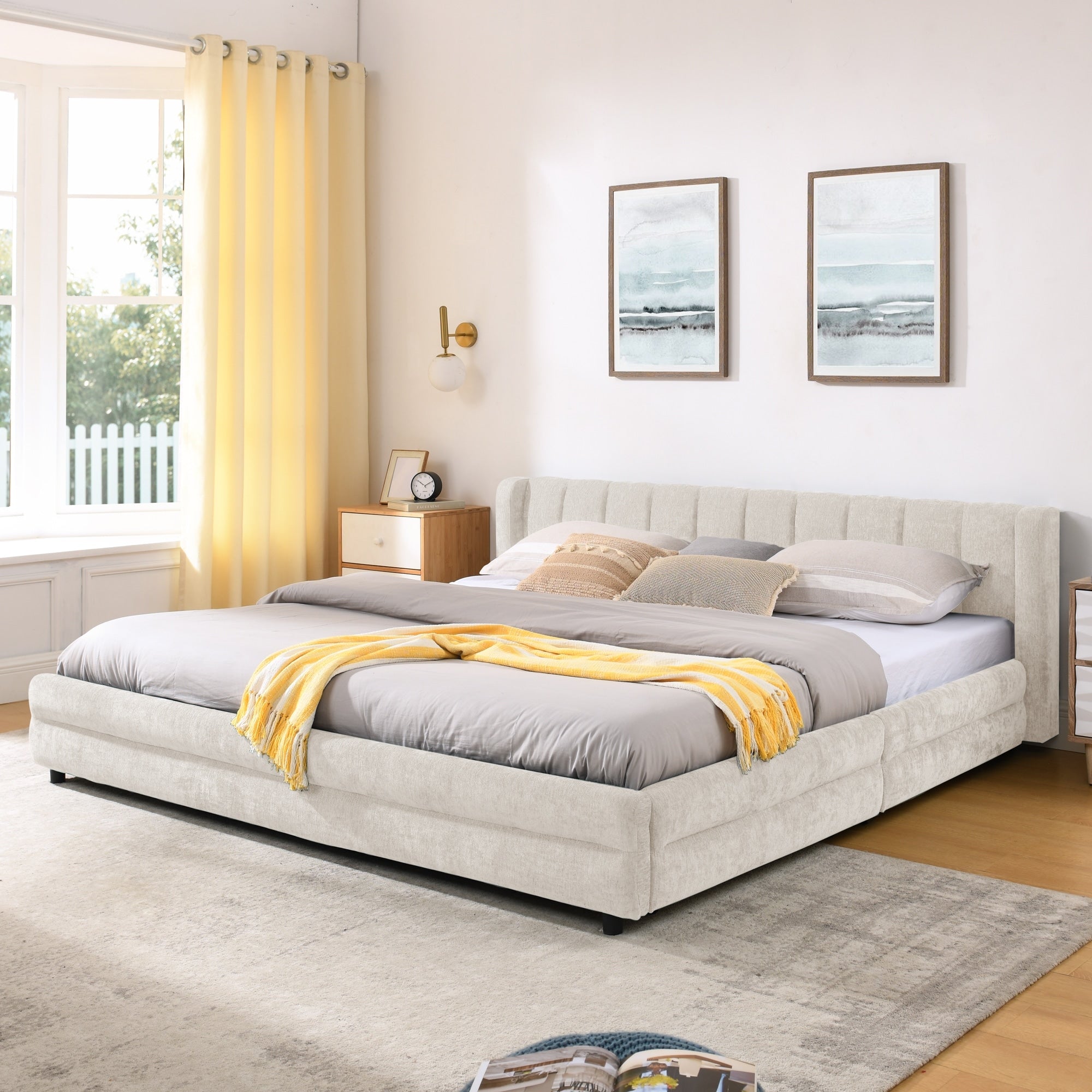 Roomfitters King Size Upholstered Bed Frame With 4 Storage Drawers And Channel Tufted Wingback Platform Bed Base