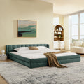 Roomfitters King Size Upholstered Bed Frame With Channel Tufted Wingback Headboard Modern Low Profile Platform Bed