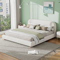 Roomfitters King Size Upholstered Platform Bed Frame With Curved Headboard Modern Boucle Fabric Bed Metal Slats White