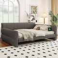 Roomfitters King Size Upholstered Platform Bed Frame With Usb Charging Ports Channel Tufted Daybed With Trundle