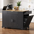 Roomfitters Kitchen Island With Tilt Out Trash Can And Power Outlet Fluted Storage Cabinet On Wheels