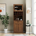 Roomfitters Kitchen Pantry Cabinet With 12 Bottle Slots Glass Door Tall Wooden Liquor Storage Coffee Bar Hutch Walnut