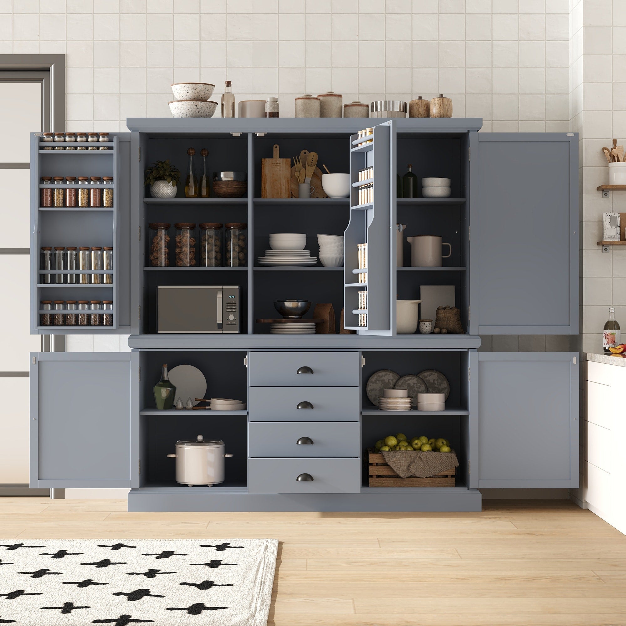 Roomfitters Kitchen Pantry Organizers And Storage Kitchen Cabinet Hutch With Microwave Stand 4 Drawers Spice Racks