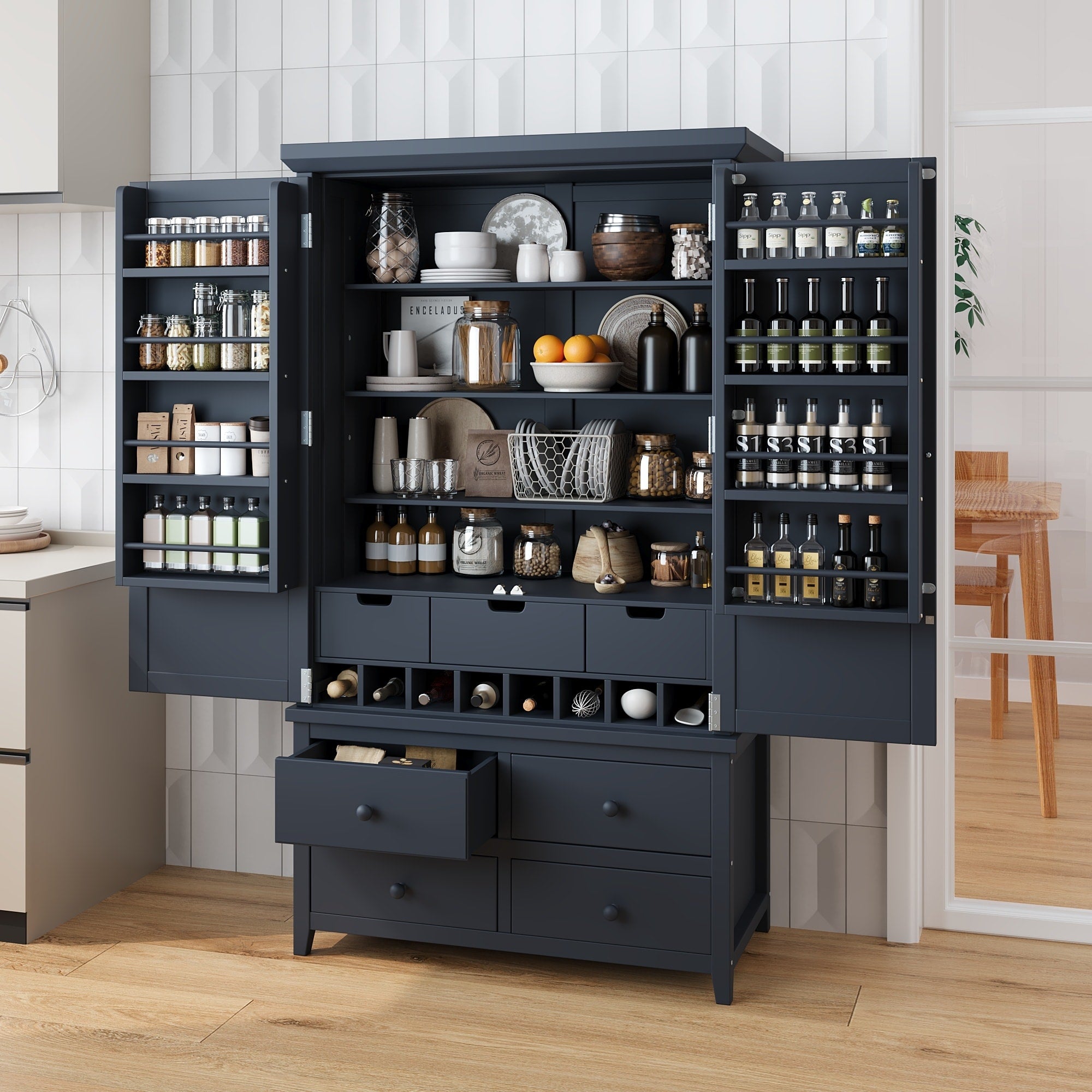 Roomfitters Kitchen Pantry Organizers And Storage Kitchen Cabinet Storage Hutch With Door Spice Racks Wine Rack