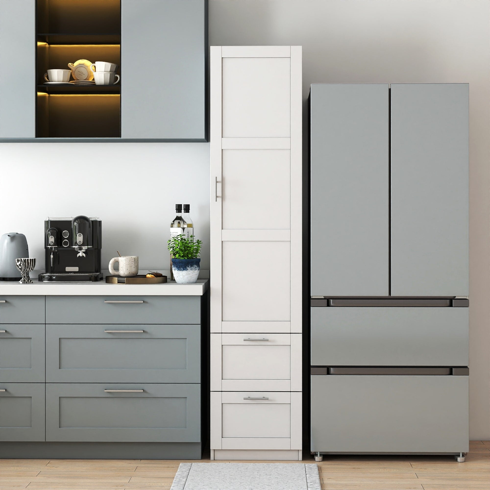Roomfitters Kitchen Pantry Storage Cabinet With 2 Drawers Tall Wooden Narrow Food Cupboard Bathroom Linen Tower White
