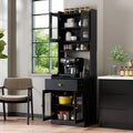 Roomfitters Kitchen Pantry Storage Cabinet With Fluted Glass Door Modern Black Wooden Coffee Bar Buffet Bakers Rack Black