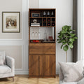 Roomfitters Kitchen Wine Cabinet Tall Bar Hutch With Stemware Glass Rack Wooden Liquor Storage Buffet Sideboard Walnut