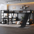 Roomfitters L Shaped Metal Triple Bunk Bed Loft Full Bed Desk Power Station Black Triple Bed With Slide Shelves