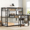 Roomfitters L Shaped Metal Triple Twin Bunk Bed With Desk And Shelf Black